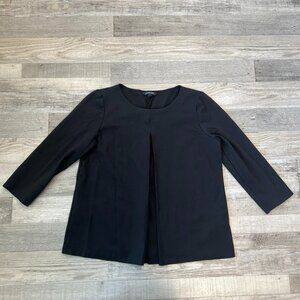 Land's End Black Front Pleat 3/4 Sleeve Knit Top S1